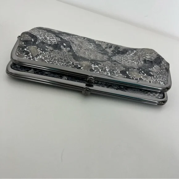 Hobo Leather Lauren Clutch Wallet Enchanted Floral Silver